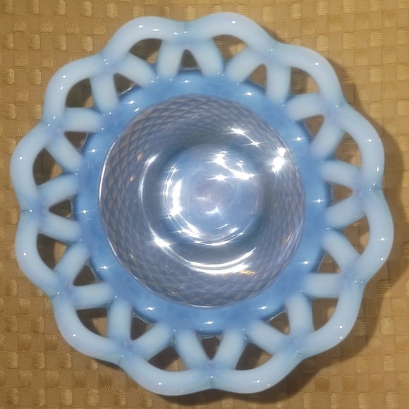 Vintage Imperial Glass Katy Blue Opalescent Vase with Lace Top - Picture 5 of 6